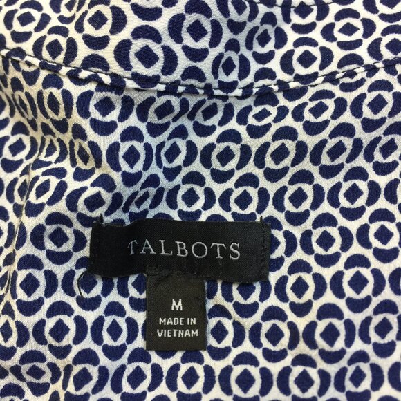 Talbots Blouse Shirt Top Sz M Womans Blue White V-neck Button Front Long Sleeve - Picture 4 of 15